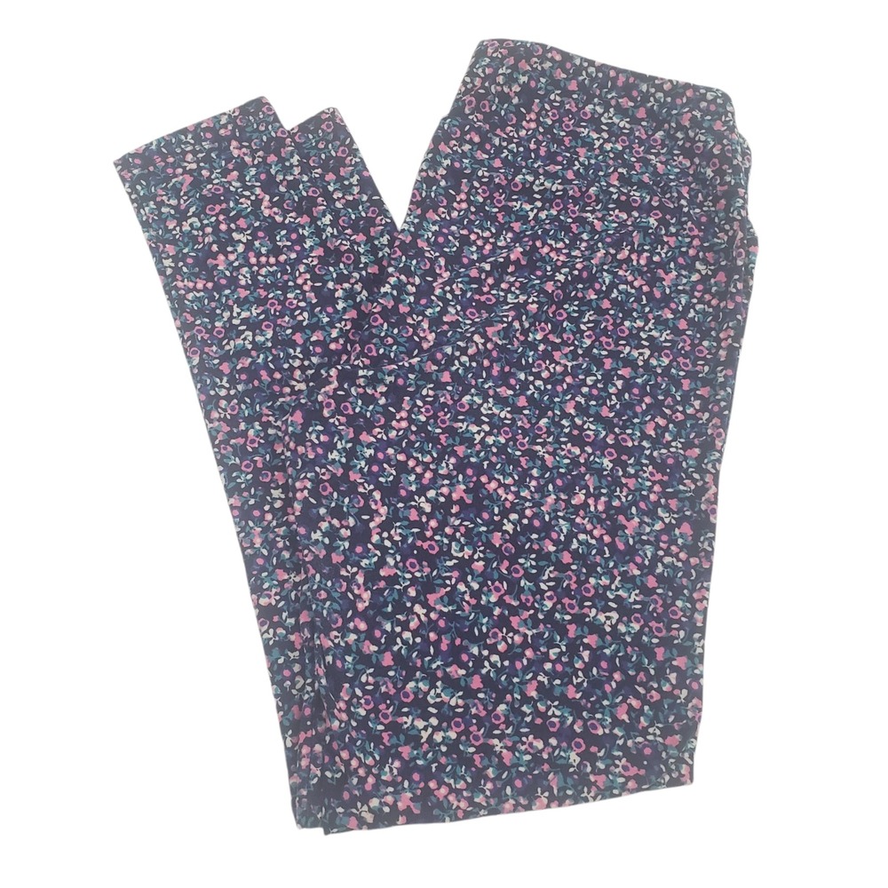 Lularoe Tall & Curvy Leggings Womens Blue Pink Floral Elastic Waist Stretch Yoga